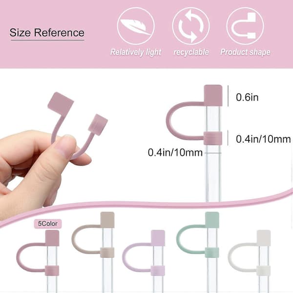 5-pack Silicone Straw Lids - Dustproof Straw Covers for 40 oz Glasses and Water Bottles