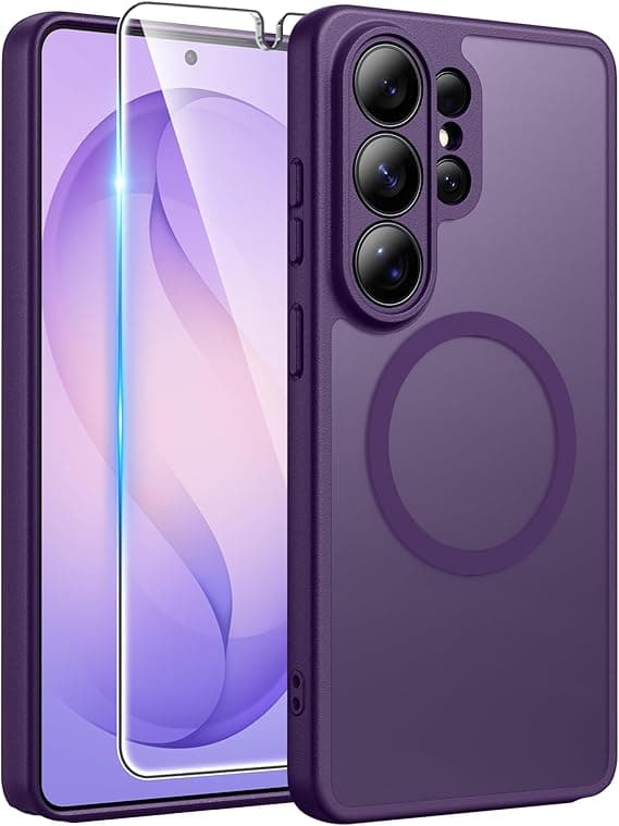 FNTCASE for Samsung Galaxy S26 Ultra Case with Screen Protector, MagSafe Compatible, Translucent Matte, Full Camera Protection, Shockproof Purple