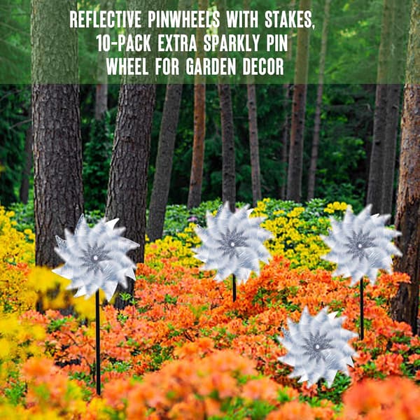 Garden Wind Spinners: Silver Reflective Wind Wheels for Humane Bird Control, Easy-to-Assemble Decorative Devices That Add Visual Effects to Your