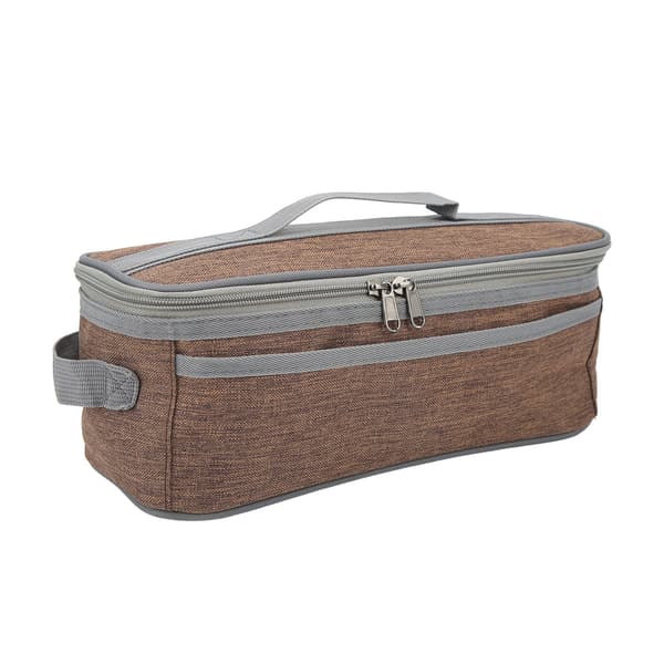 Camping Bag Large Capacity Double Zipper Tableware Storage Bag with Handle for Outdoor Dark Brown