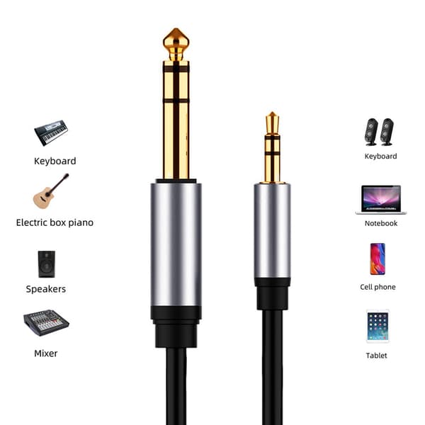 3,5 mm til 6,5 mm lydadapterkabel han til han HiFi lydkvalitet tilslutningskabel til telefon (1,8 m)