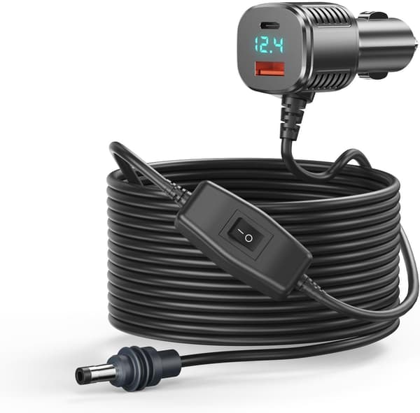 3-i-1 Starlink Mini strømkabel 5m, 12V-24V biloplader med cigarettænderadapter, digitalt display USB C PD & USB A-porte til lastbiler biler