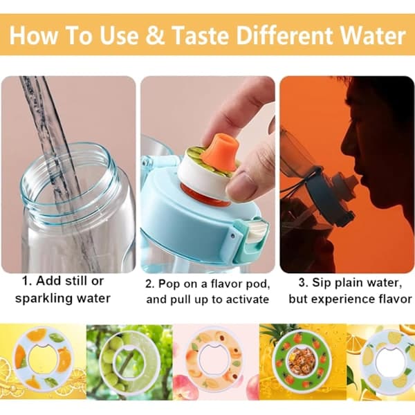 Water bottle with 7 flavors, 650 ml drinking bottle BPA-free starter kit - black