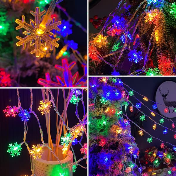80 LED Christmas Snowflakes, 9.75 m Snowflake String Lights Indoor, 8 Modes Plug in Christmas