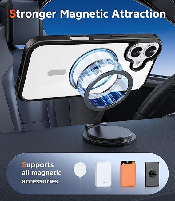 FNTCASE for iPhone 17 Clear Case, Magnetic with Screen Protector, Compatible with MagSafe, Anti-Yellowing Rugged Shockproof Case, B-Black