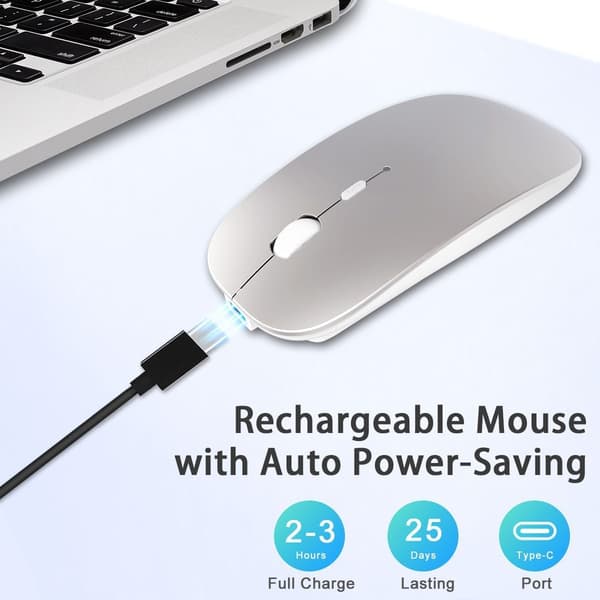 Rechargeable Wireless Mouse for Laptop Mac iPad, Wireless Bluetooth Mouse with Silent Clicks and Adjustable DPI, Portable Ergonomic Dual Mode Mice