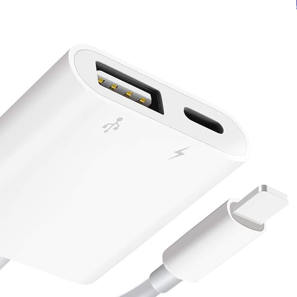 USB Camera Adapter for iPhone iPad, Plug and Play OTG Cable with Charging Port for Convenient Data Transfer, Supports Digital Camera Memory Cards
