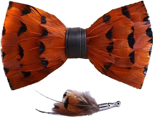 Pre-tied Bow Tie for Men, Handmade Feather Brooch, Adjustable for Wedding, Party, Banquet -