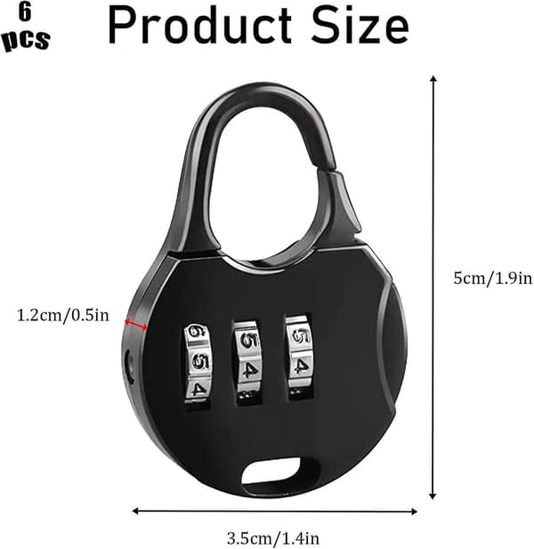 6-digit mini combination lock, 3-digit mini combination padlock, resettable mini combination padlock, for suitcases, lockers, stationery Locke