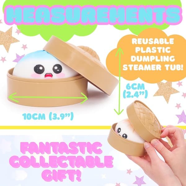 Toyland® Glänsande Midnattsblå Squishy Bao Dumpling Sensorisk Fidgetleksak med Ångkokarlåda i Plast - Klämleksaker för Barn - Ålder 3+