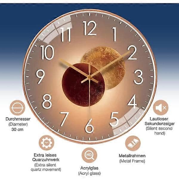 30 cm Modern Silent Quartz Wall Clock No Ticking Sound Kitchen Clock (Gold)