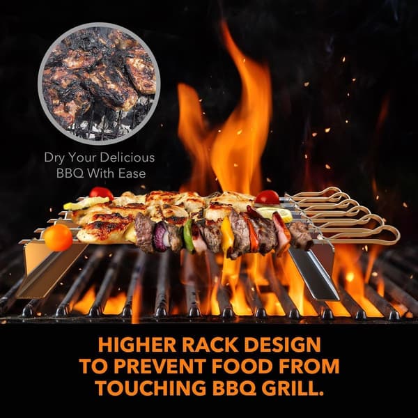 BearMoo Kebabspyd, BBQ Tilbehørssett for Utendørs Grilling, 6 Stk med 2 Stativ og Oppbevaringspose-FX-