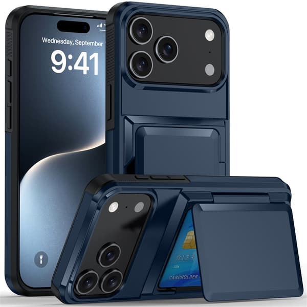Wallet Case for iPhone 17 - Stylish Protective Case with Card Holder (Holds 5 Cards) - Navy Blue iPhone 17