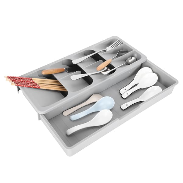Gray Multi-Layer Kitchen Utensil Organizer for Knives, Forks, and Spoons