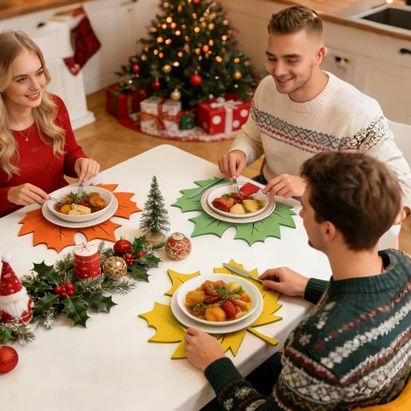 Felt Coasters, 6-Piece Absorbent Fabric Table Protector Cup Mat Durable Portable Style, for Home, Dorm, Office, Apartment, Kitchen, Dining Maple Leaf Model
