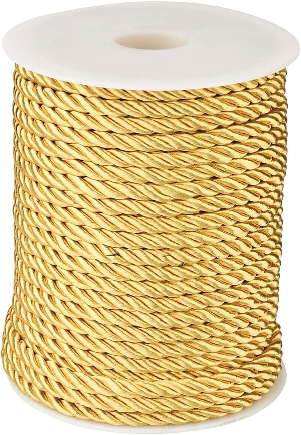 32 Yards 5 mm Gold 3-Ply Polyester Twisted Cords Decorative Rope Plastic Lock Hand String Macrame String for Crafts Curtain Tiebacks Making Party Gold