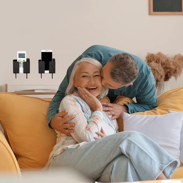 2 Pcs Multifunctional Wall Mounted Storage Box, Self-Adhesive Wall Mounted Remote Control Holder, Black Wall Mounted Phone Holder