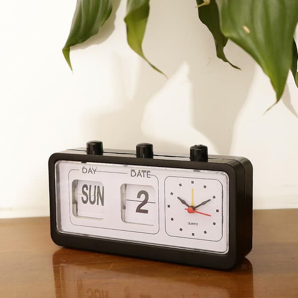 Retro kalender flipklocka sängfyrkantig klocka med 3 tryckknappar hushållssvart Black