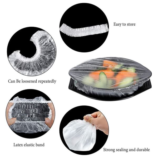 Large Reusable Elastic Bowl Covers - PE Plastic Stretch Covers for Freshness, 100 pcs