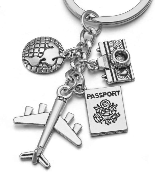 Nyckelring Silver Flygplan/Pass/Kamera/Glob/Reseberlock Nyckelring