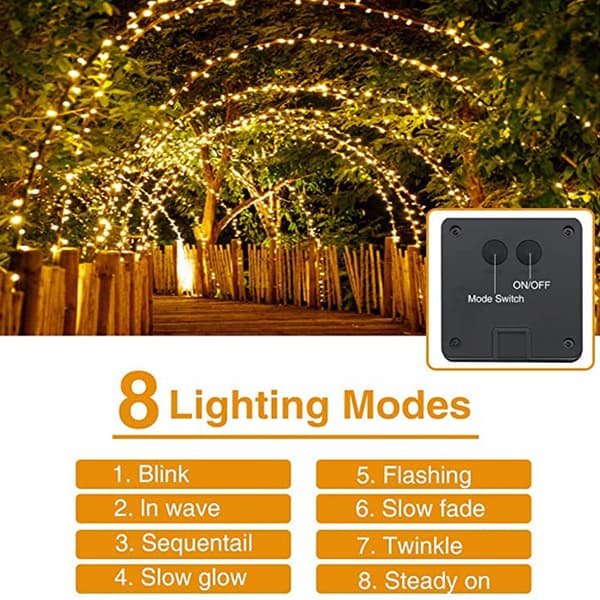 22m 1st Solar LED Copper Wire String Lights Decoration Lights 200 Heads 8 Functions
