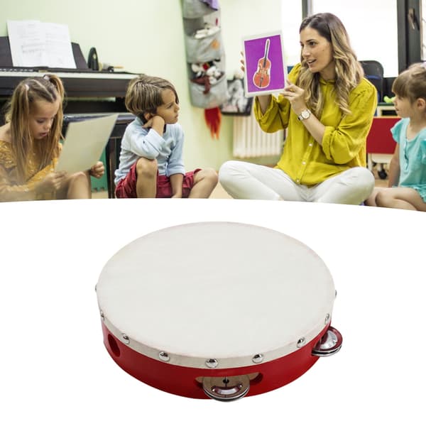 8-inch Adjustable Comfortable Grip Handheld Tambourine Drum Kids Musical Educational Instrument