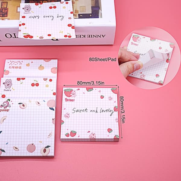 Cute Post-it Notes, Reusable Kawaii Sticky Notes for Creative Minds, 80 Sheets per Pad, 4-Pack, Residue-Free Adhesive, Suitable for Various