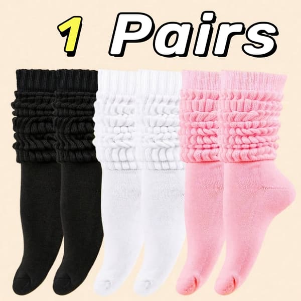 1/3 par långa höst- och vinterstrumpor för flickor, stickade strumpor 1 Pair Black