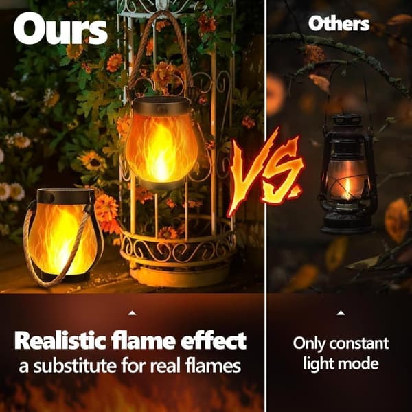 1/2/4-pack Solar Flame Garden Light – Waterproof Hanging Lamp with USB Charging, Halloween & Garden Decoration 2-Pack 2-Pack