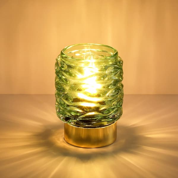 LINEWAY Battery Operated Lamp with Timer, Cordless Small Table Lamp for Home Decor, Decorative Glass Battery Powered Lamp with LED, Green