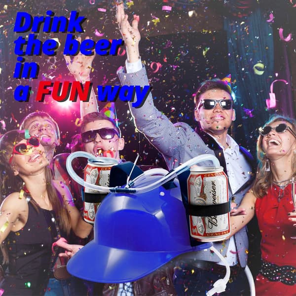 Drinking Helmet - Adjustable Can Holder Cap Drinking Hat - Straw for Beer Soda - Party Fun Drinking Gadgets (Red)