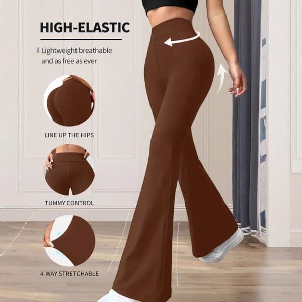 Women's High Waisted Flared Yoga Pants | Stretchy Workout & Dance Leggings *Grey* L Grey
