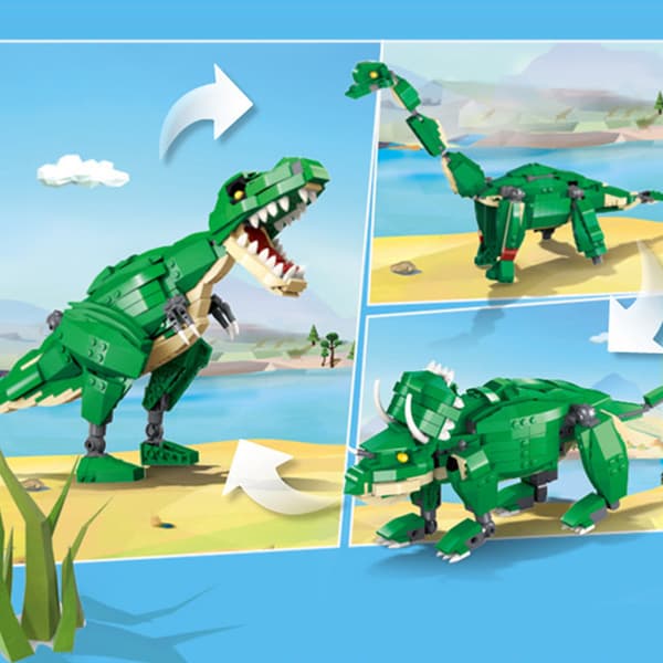 Dinosaur Building Blocks 3 in 1 Educational Plastic Construction Toy Set for Kids