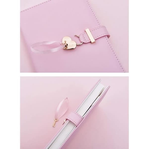 Personal Diary - Secret Diary with Heart Lock and Key - Pink - PU Leather Notebook