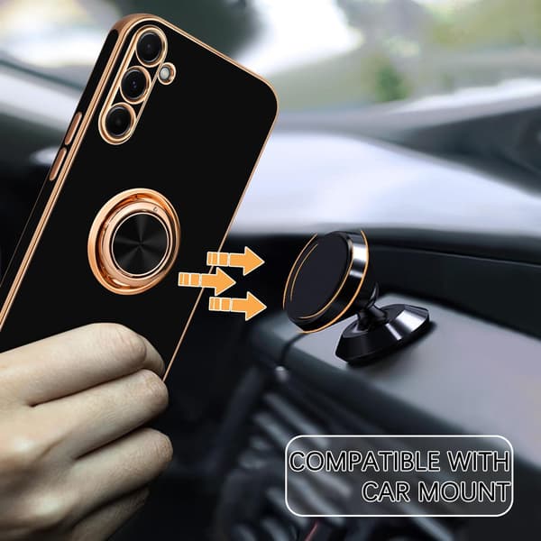 Cover til Samsung Galaxy S24 med 360° Roterende Ringstativ - Sort