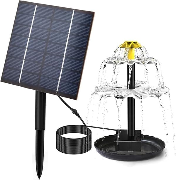 Bird bath fountain with 3-tier waterfall and DIY functionality, 4 nozzles, various dimensions available