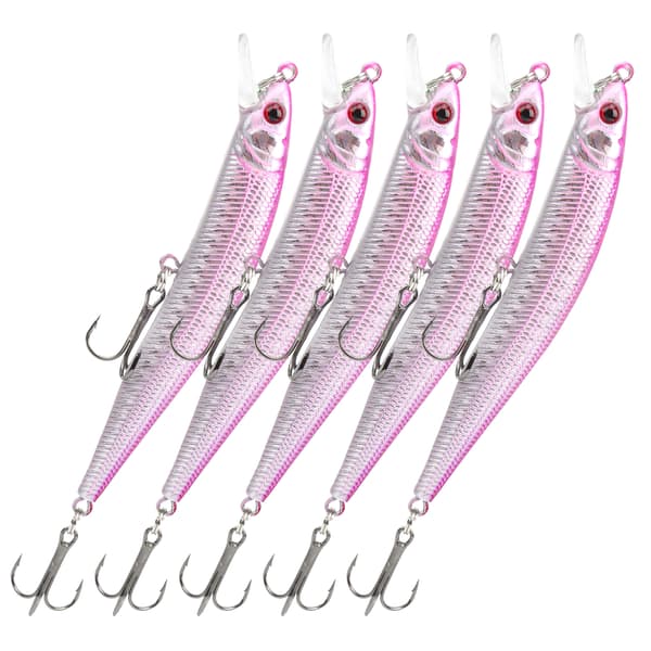5 Pieces Artificial Minnow Lures with Treble Hooks Fishing Accessories
