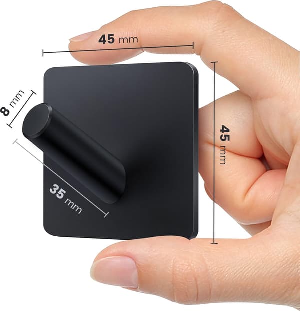 Heavy Duty Adhesive Hooks, Bathroom Hooks 8 Pack, Stainless Steel Wall Hooks Matte Black for Doors/Bathroom/Coat/Bathrobe/Kitchen, Wall Hooks Without