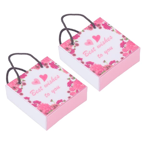 Mini Gift Bags Simulation 1/12 Scaled Letter Flower Pattern Miniature Gift Bag with Handle for Dollhouse 2pcs M