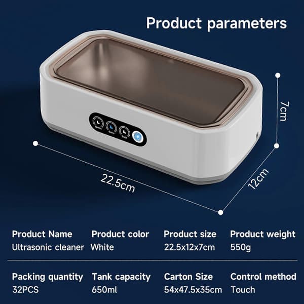 Dybderensende ultralydsrenser til smykker, ringe, briller og mere, 3 tilstande, 650 ml vandtank, sort [DB] black