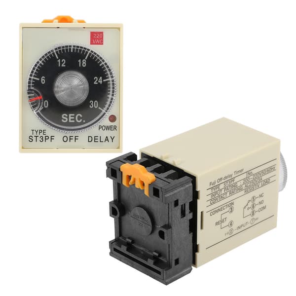 0-30s Power-off Delay Timer Relay Knob Control Time Relay with Base AC 220V ST3PF