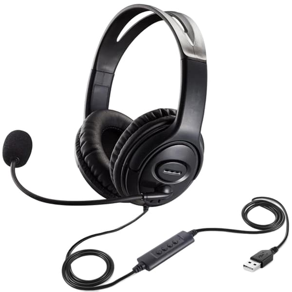 Computerheadset med Hi-Fi-stereolyd, justerbar mikrofon til klar stemmeoverførsel, USB-inlinekontrol til nem lydstyrke og mute