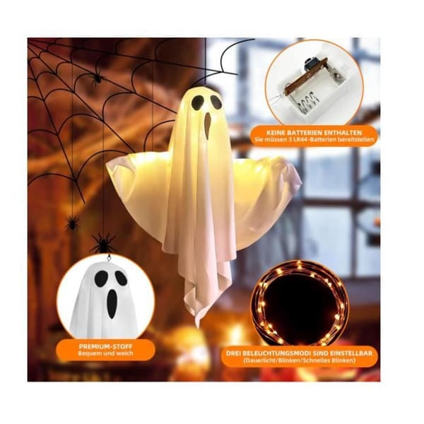 Halloween Decoration - Unspecified - Hanging Ghosts - 2 pcs - LED Lights - 50 cm