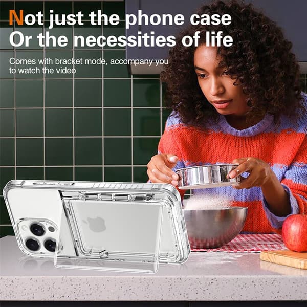 iPhone 16 Pro Case with Stand and Card Holder, Transparent