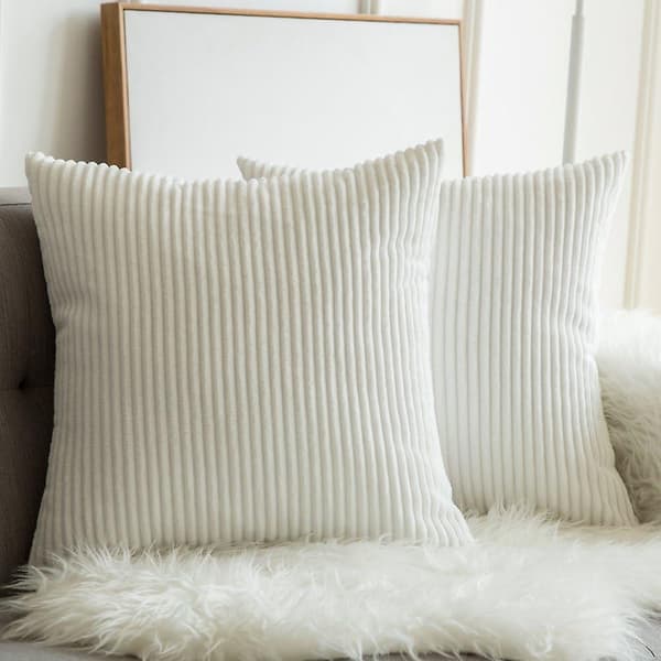 2-pack Autumn Corduroy Soft Decorative Square Pillow Covers, Pillowcase 45 X 45 cm, White
