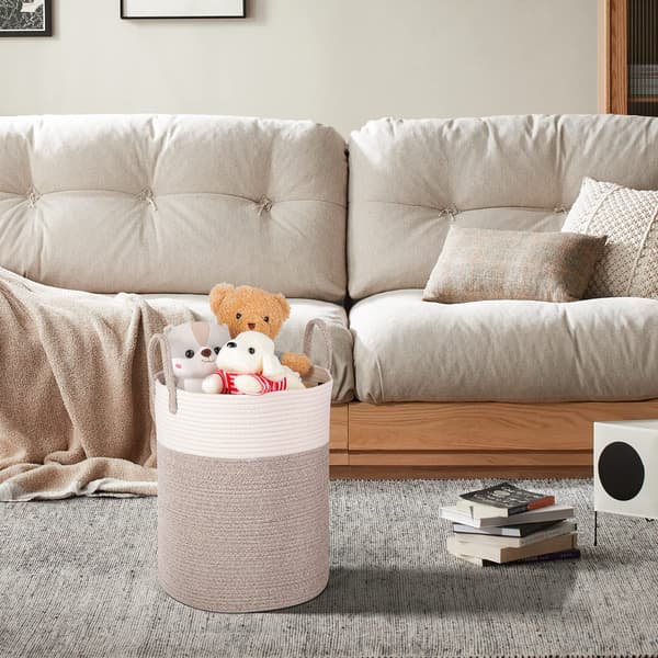 Woven Cotton Laundry Basket, 53L Laundry Hamper with Handles, 46x38cm