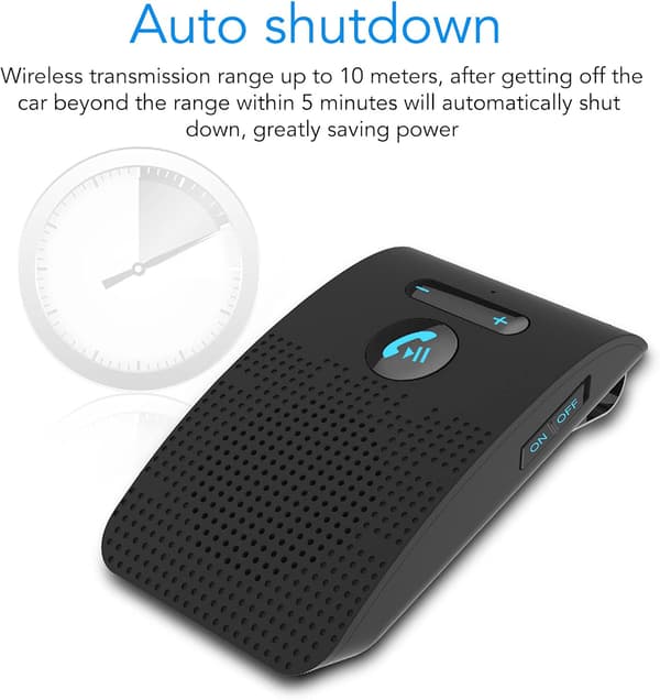 Handsfree Bluetooth Speaker for Car - Car Speaker with Sun Visor Clip, Automatic Power On, 10 Hours Talk Time