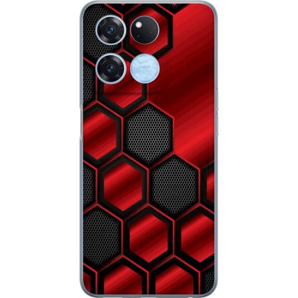 Compatible Phone Case for OnePlus Ace Racing Geometric pattern with red hexagons and black mesh structure, futuristic and powerful expression