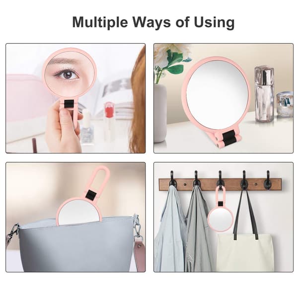 Handheld Mirror with 15x Magnification, Double-Sided Mirror with 1x 15x Magnification and Adjustable Folding Handle, Handheld Stand Travel Mirror