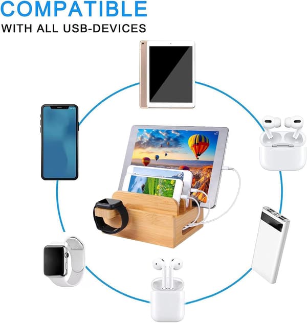 Charging Organizer, Compact Charging Station, Multi-Device Desk, Wooden Charging Station, Bedside Charging Organizer,[DB]